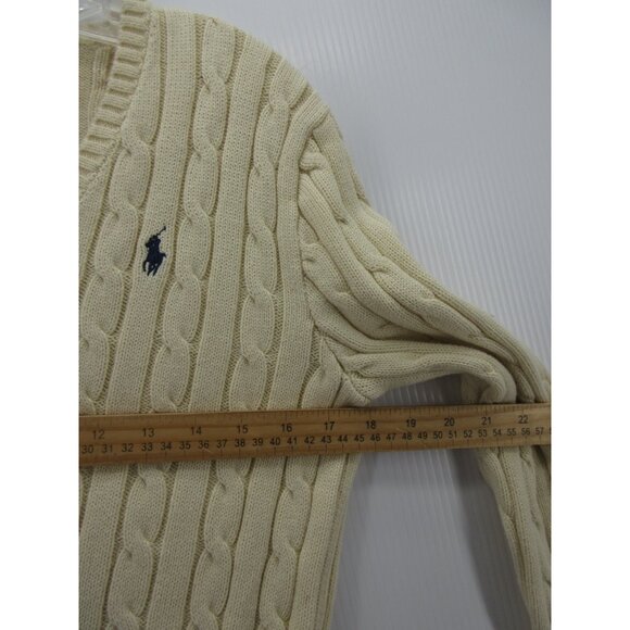 Ralph Lauren Polo Sweater Medium Cream Pullover Cable Knit Pony - Picture 6 of 11